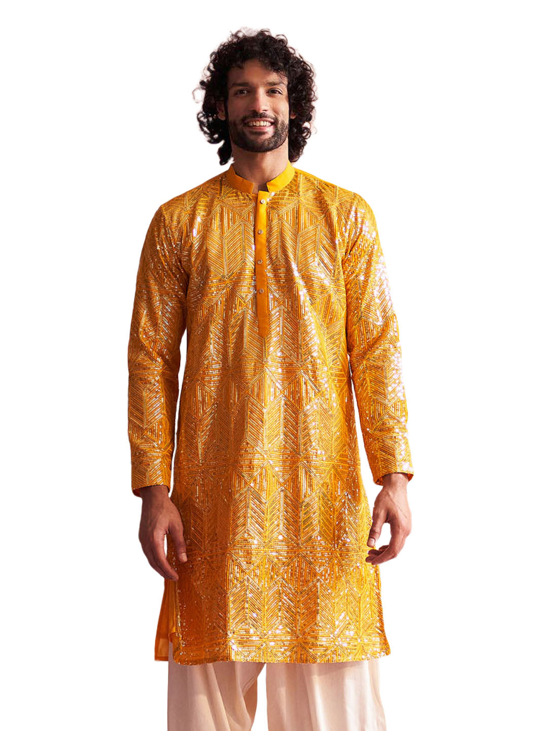 Men's Yellow Georgette Kurta