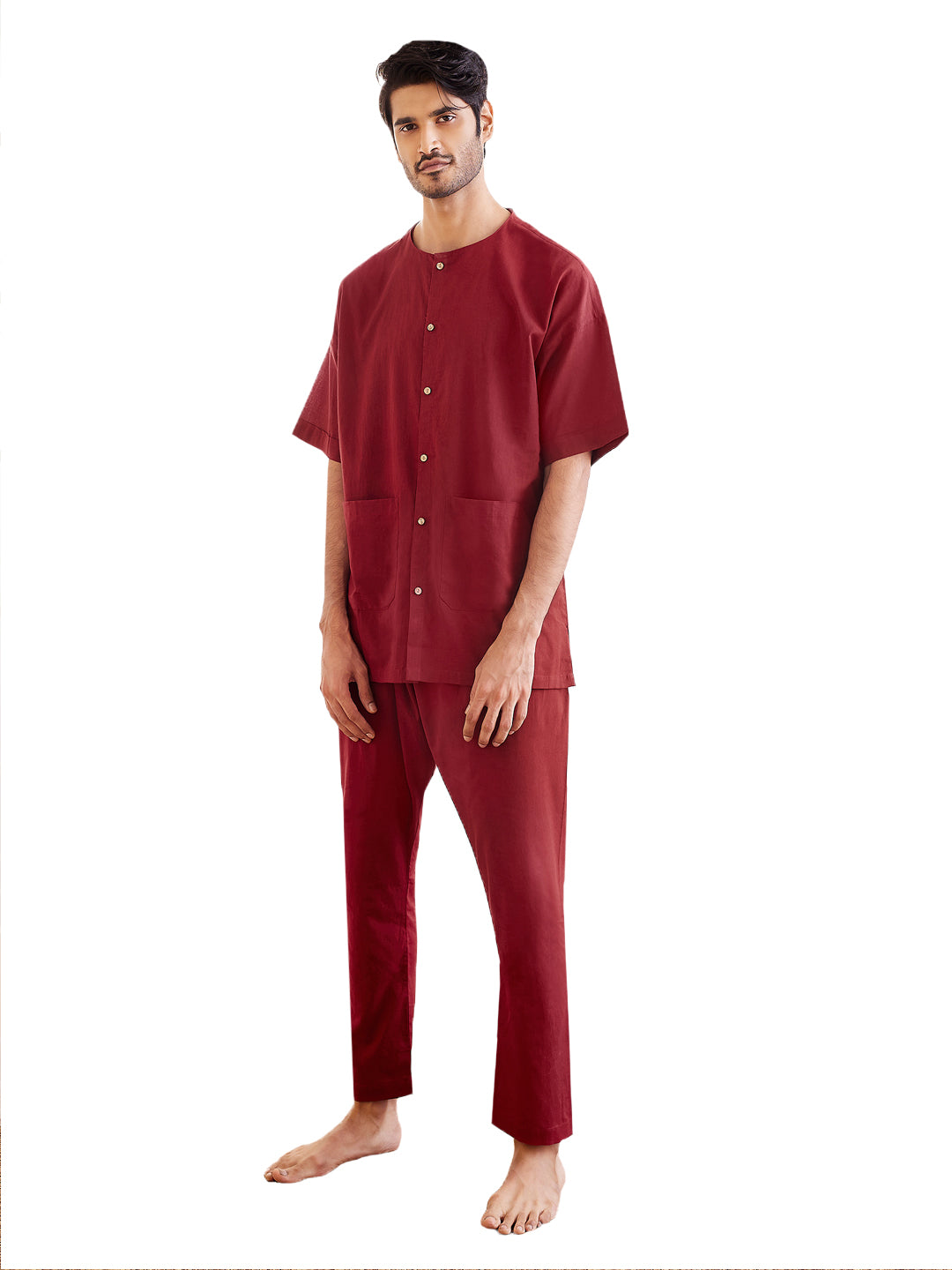 Men's Maroon Cotton Kurta Pyjama Set