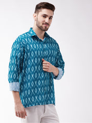 Men's Turquoise Cotton Blend Ethnic Shirt