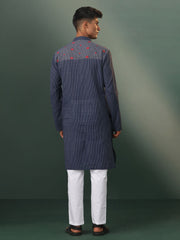 Men's Navy Blue Cotton Kurta Pyjama Set