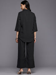 Women Black Crepe Shirt Collar Top And Bottom