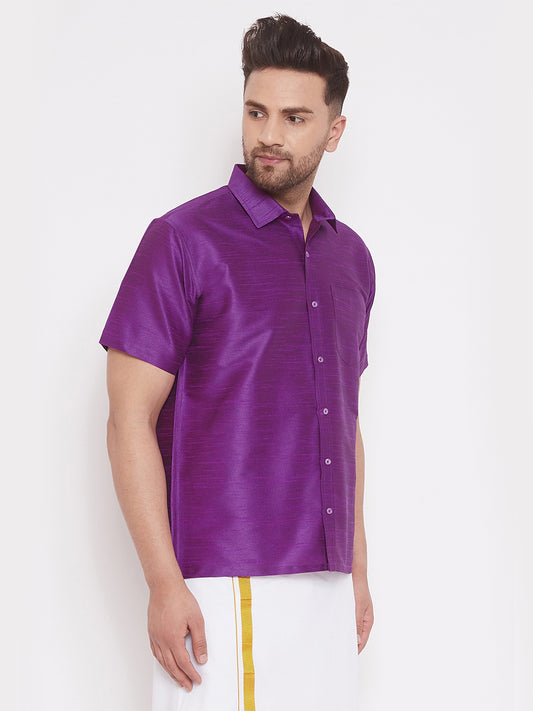 Men's Purple Silk Blend Ethnic Shirt