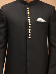 Men's Black And Cream Viscose Sherwani Set