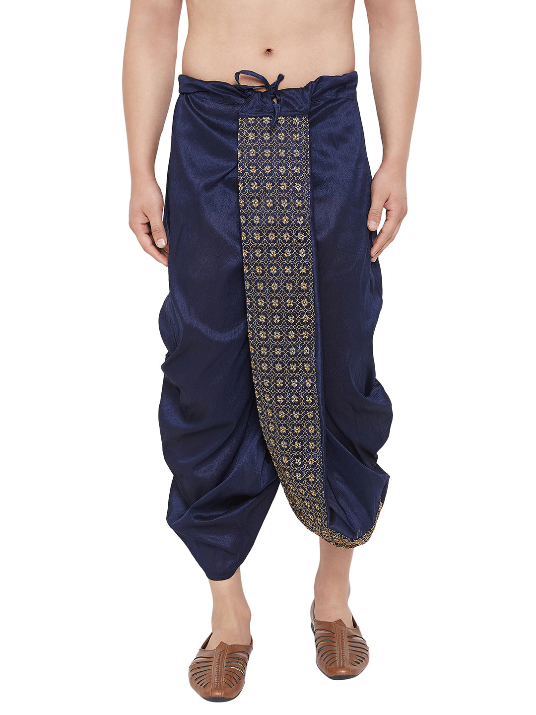 Men's Navy Blue Embroidred Dhoti