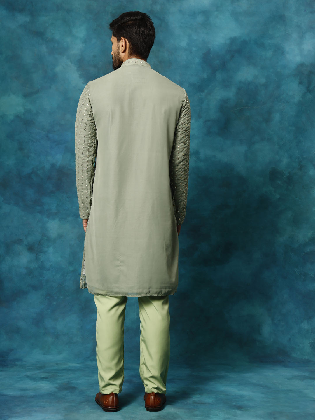 Men's Mint Green Georgette Kurta Pyjama Set