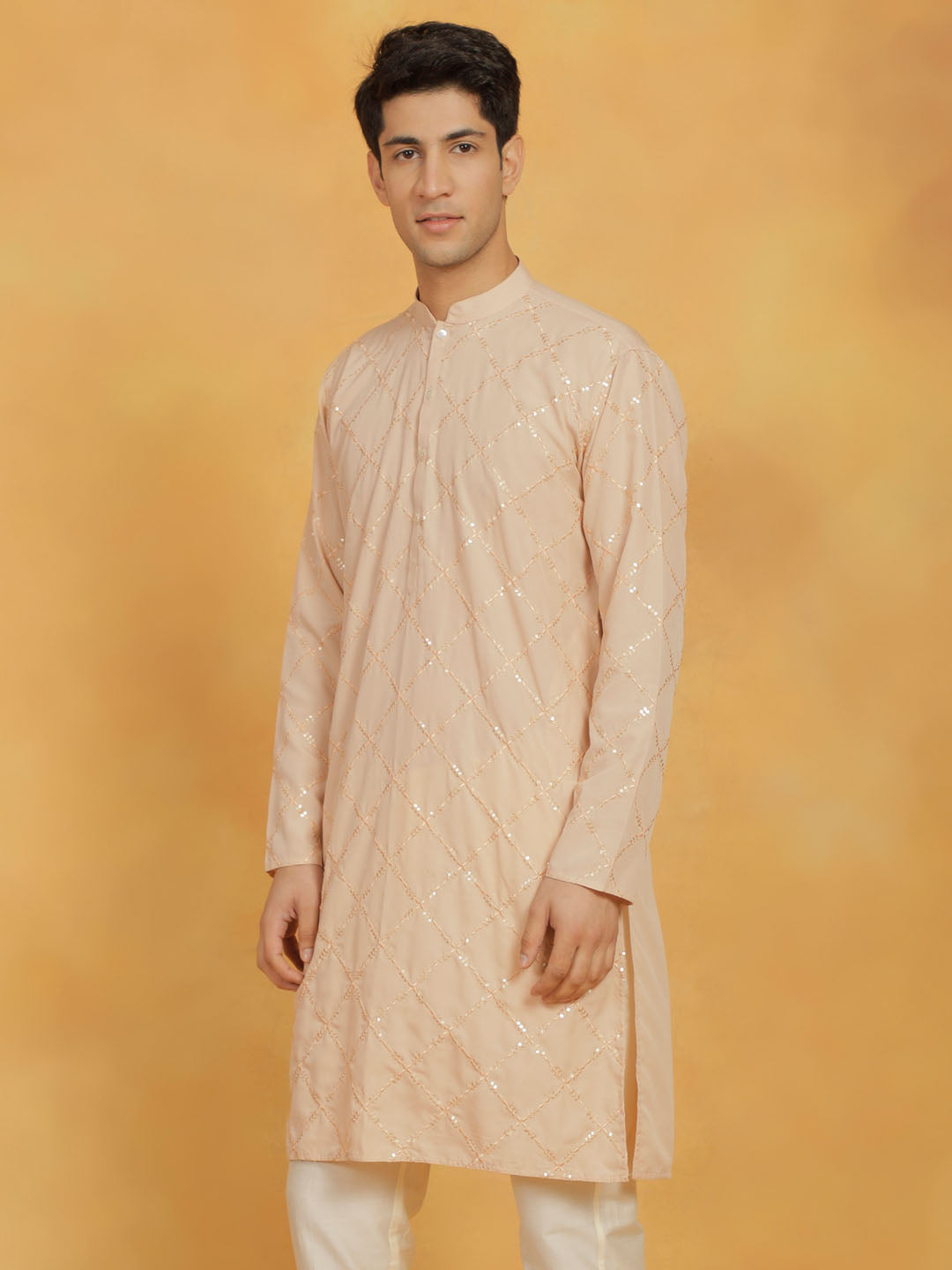 Men's Peach Viscose Kurta