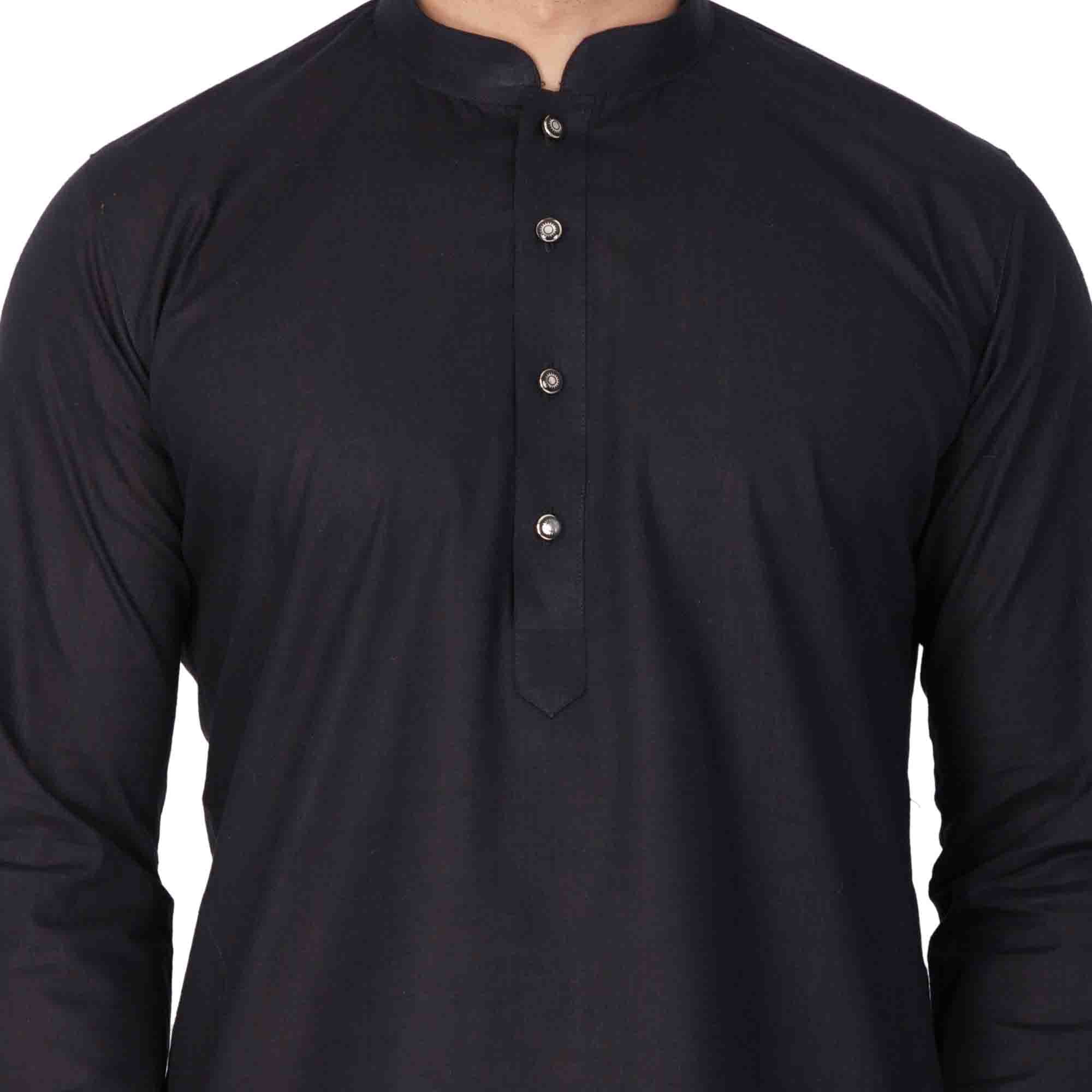 Men's Black Cotton Linen Blend Kurta