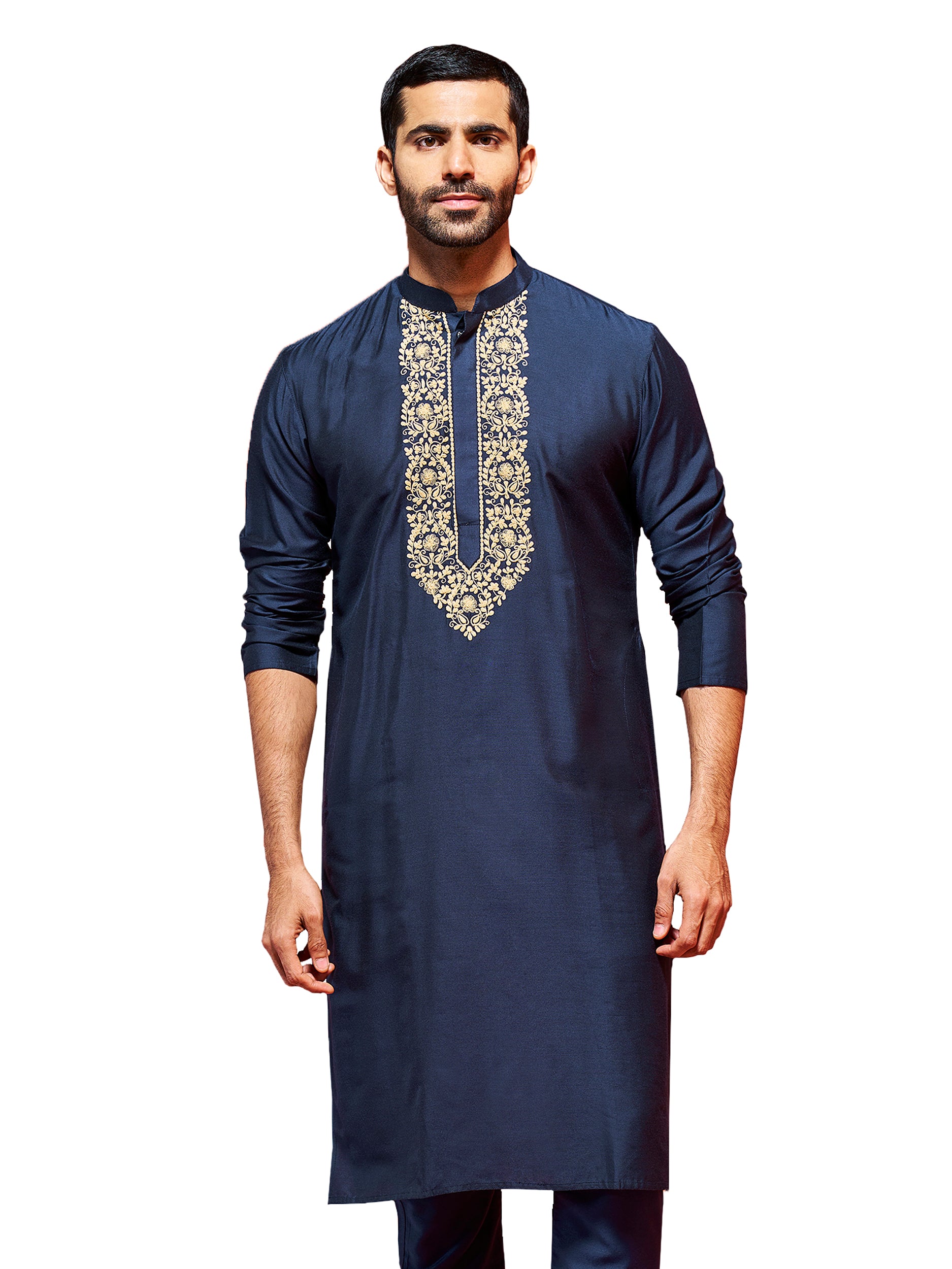 Men's Navy Blue Viscose Kurta