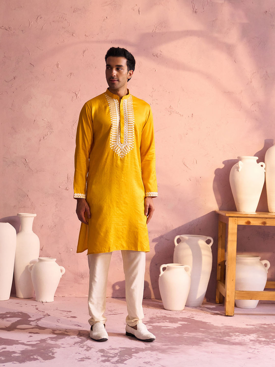 Men's Yellow Moonga Silk Kurta