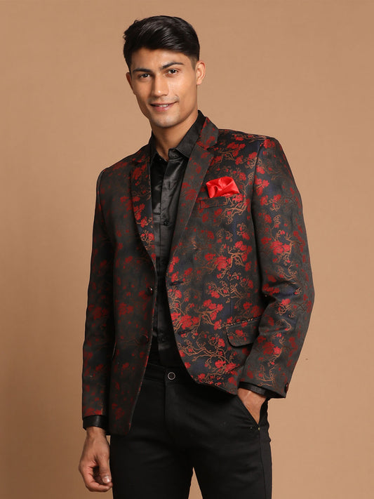 Men's Maroon Jaquared Blazer