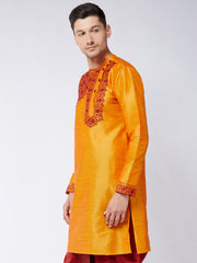 Men's Orange Silk Blend Kurta