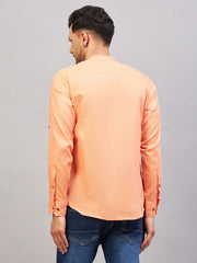 Men's Orange Cotton Blend Kurta