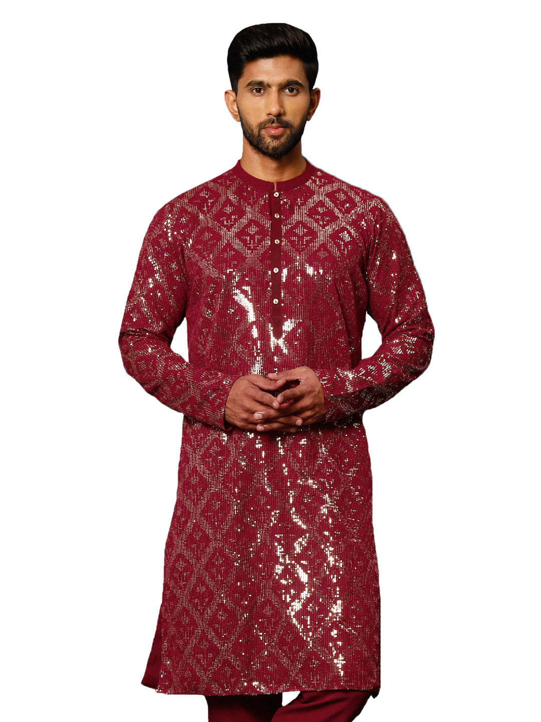 Men's Maroon Georgette Kurta