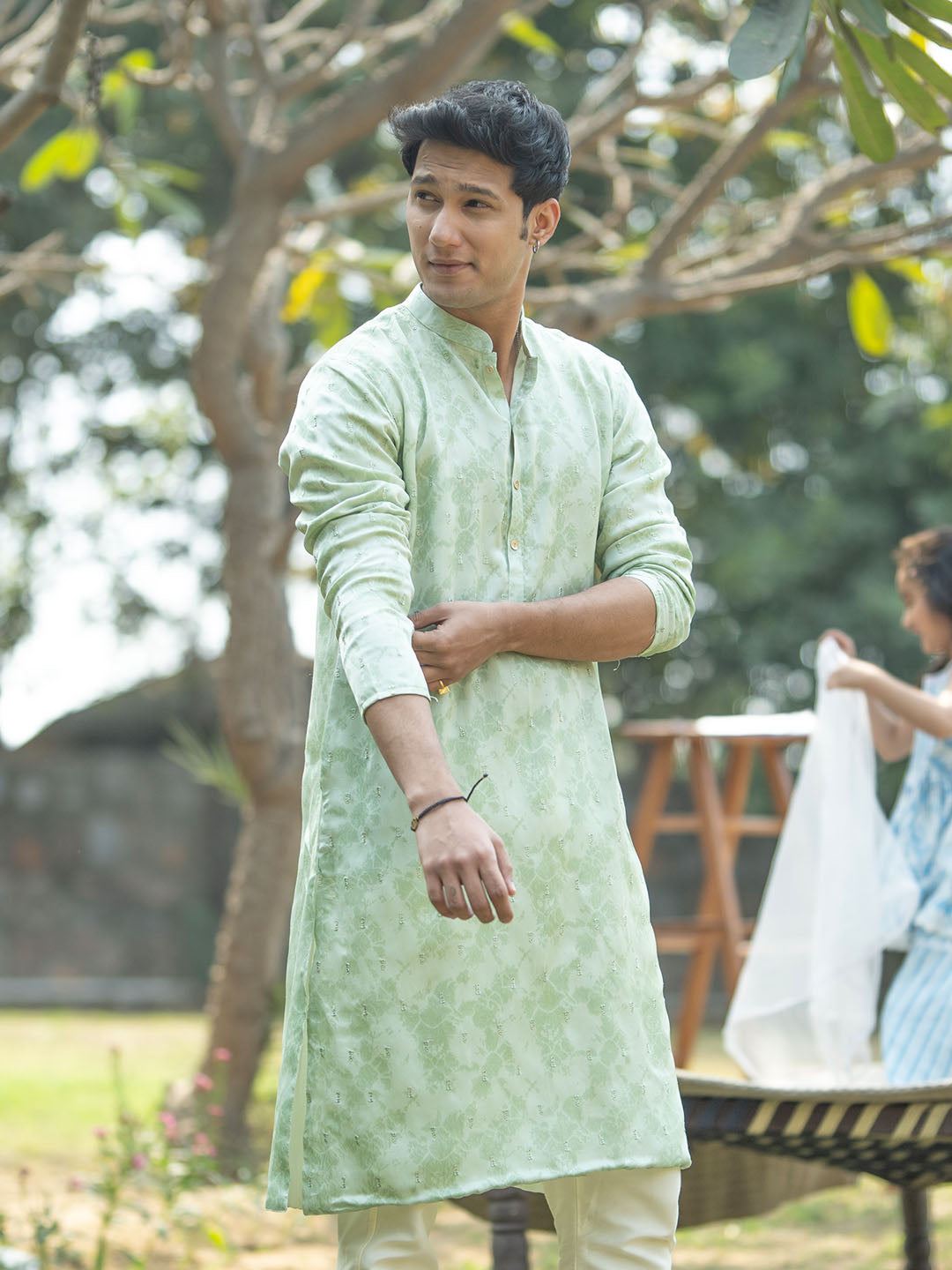 Men's Mint Green Silk Blend Kurta