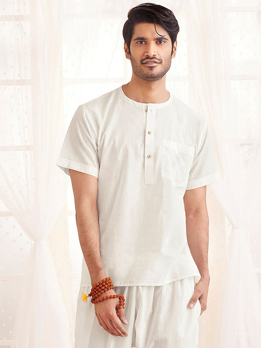 Men's White Cotton Short Kurta