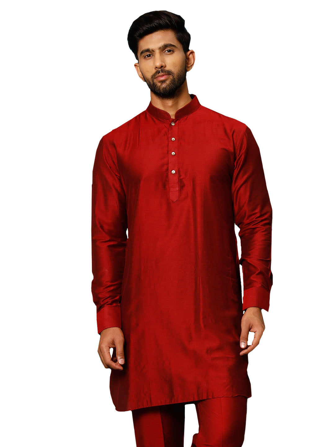 Men's Maroon Viscose Kurta