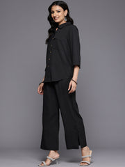 Women Black Crepe Shirt Collar Top And Bottom