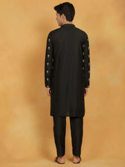 Men's Black Cotton Blend Kurta And Pyjama Set