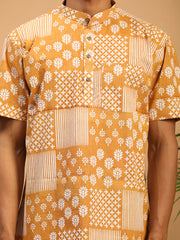 Men's Mustard Cotton Short Kurta