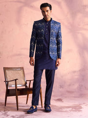 Men's Blue Silk Blend Jodhpuri