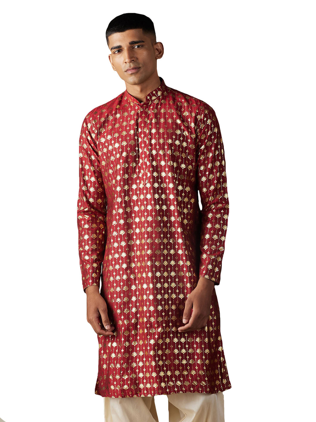 Men's Maroon Viscose Kurta