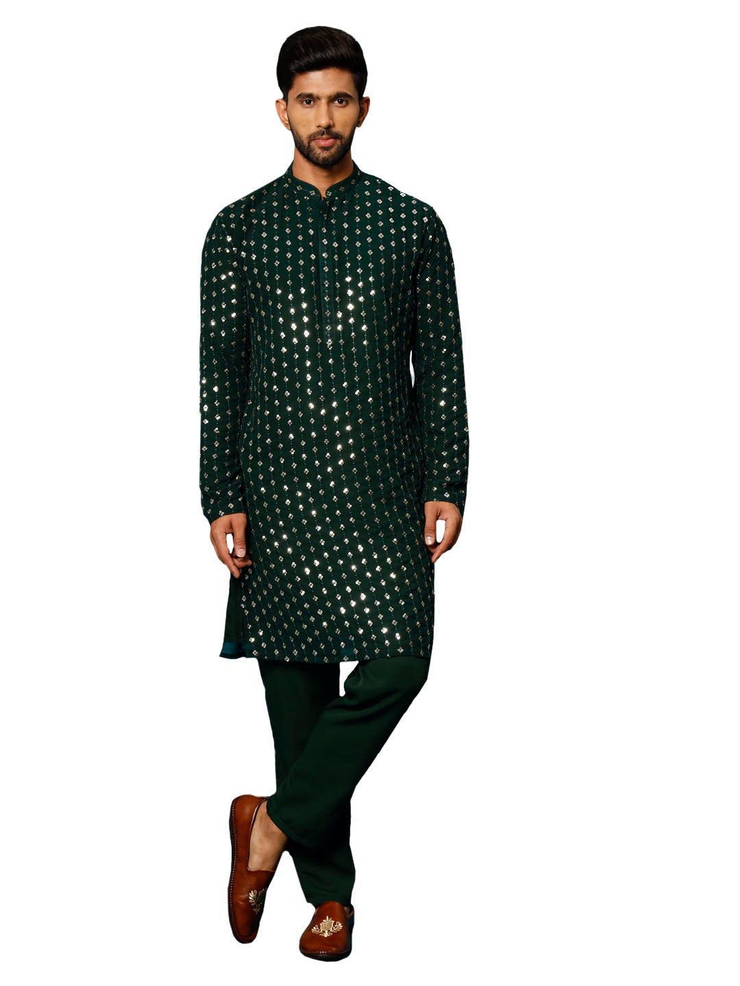 Men's Green Georgette Kurta Pyjama Set