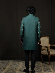 Men's Green And Black Viscose Sherwani Set