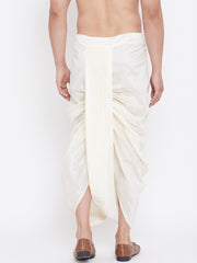 Men's Cream Silk Blend Embroidered Dhoti