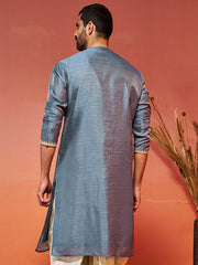 Men's Gray Silk Blend Kurta