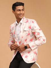 Men's Peach Printed Satin Twill Blazer