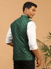 Men's Green Silk Blend Nehru Jacket