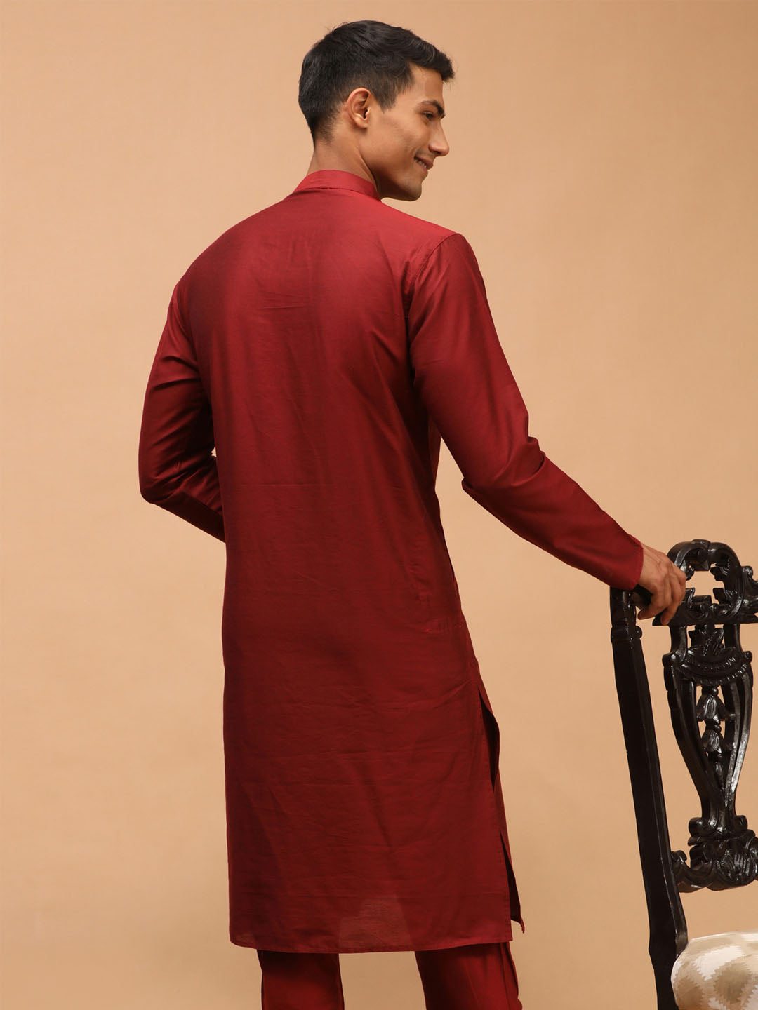 Men's Maroon Viscose Kurta