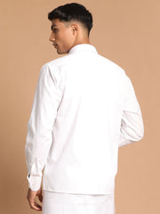 Men's White Cotton Blend Ethnic Shirt