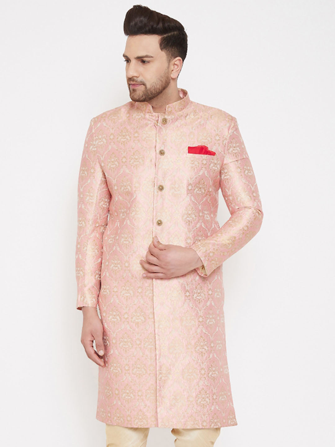 Men's Pink Silk Blend Sherwani Only Top