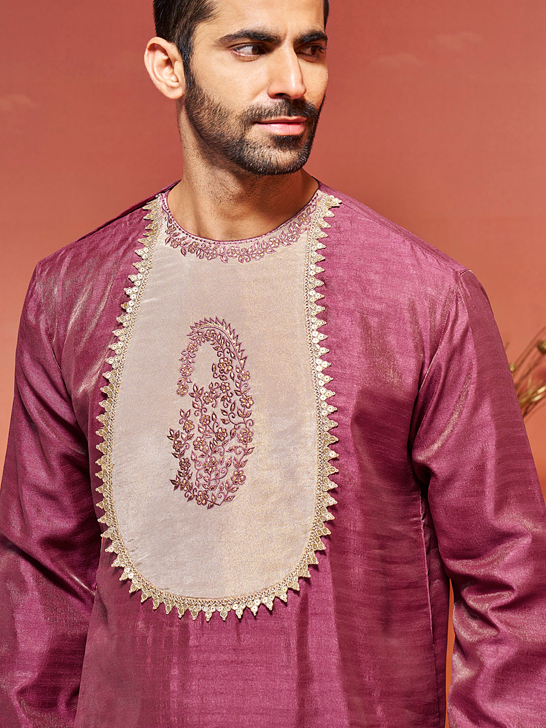 Men's Onion Silk Blend Kurta And Dhoti Set