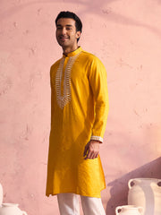 Men's Yellow Moonga Silk Kurta