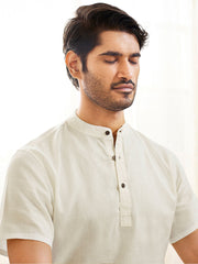 Men's White Cotton Short Kurta