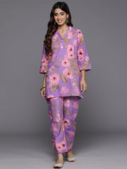 Women  Lavender Floral Printed Cotton Co-Ords