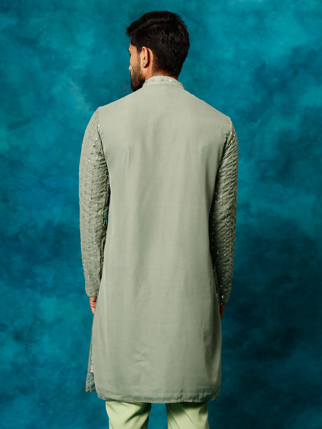 Men's Mint Green Georgette Kurta