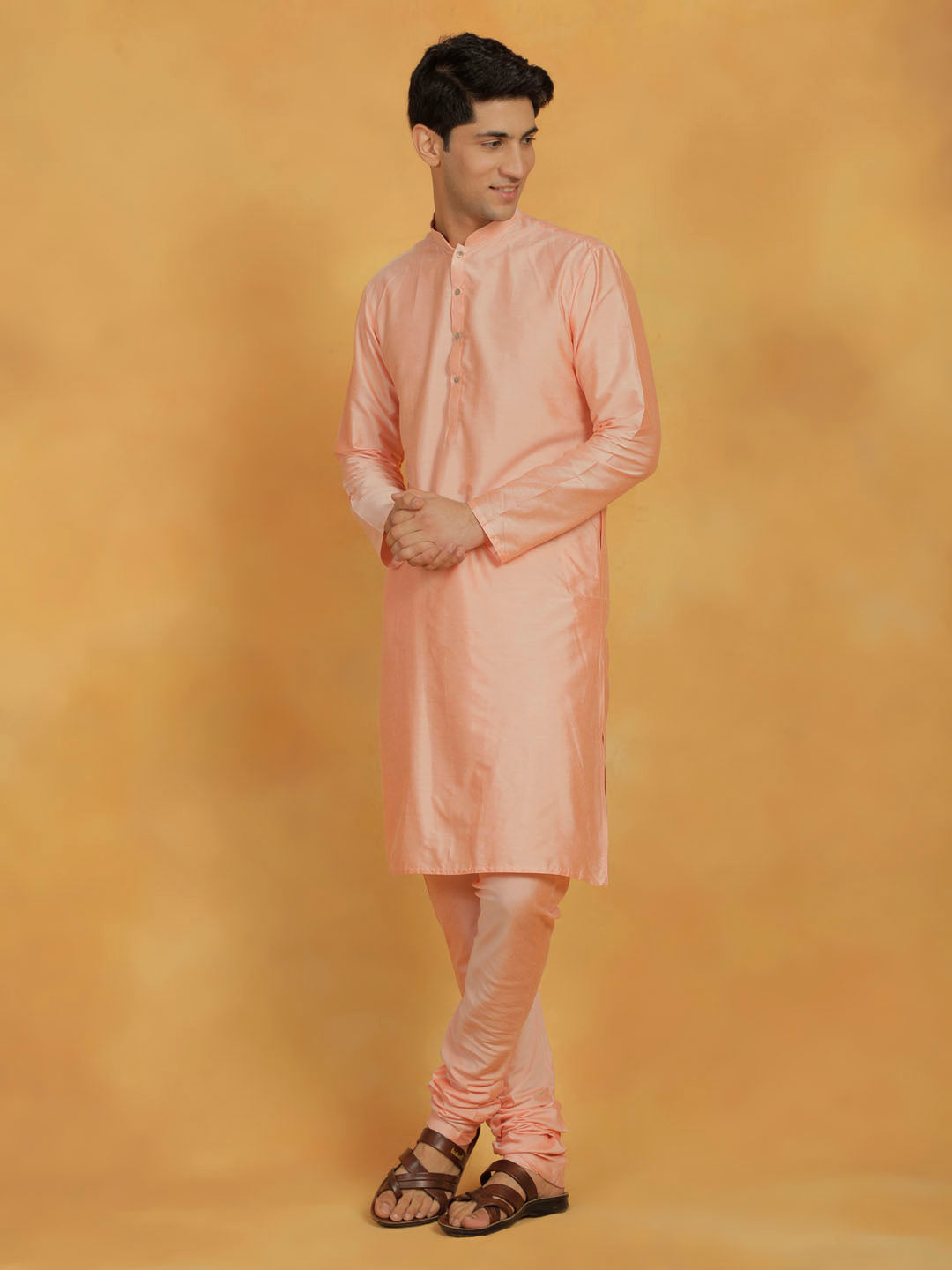 Men's Peach Viscose Kurta Pyjama Set