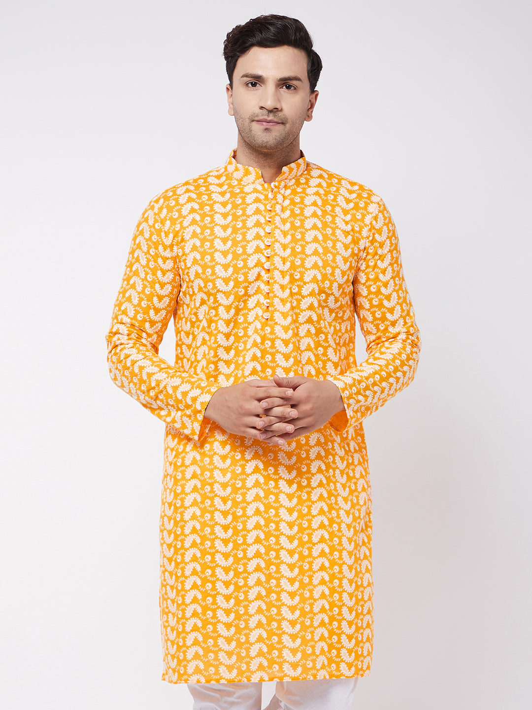 Men's Orange Pure Cotton Kurta