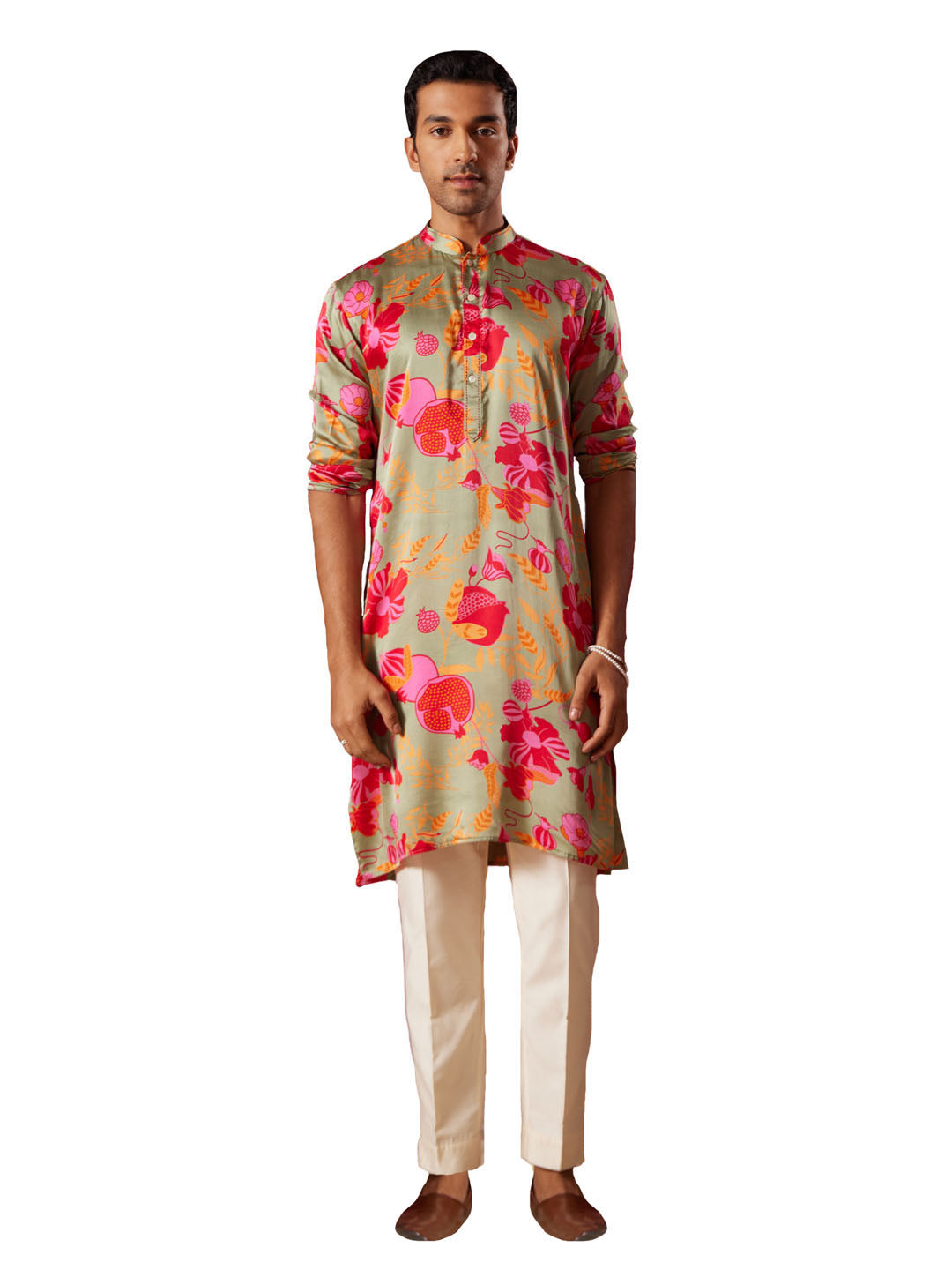 Men's Green Cotton blend Kurta Pyjama Set