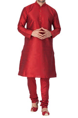 Men's Maroon Silk Blend Kurta Pyjama Set