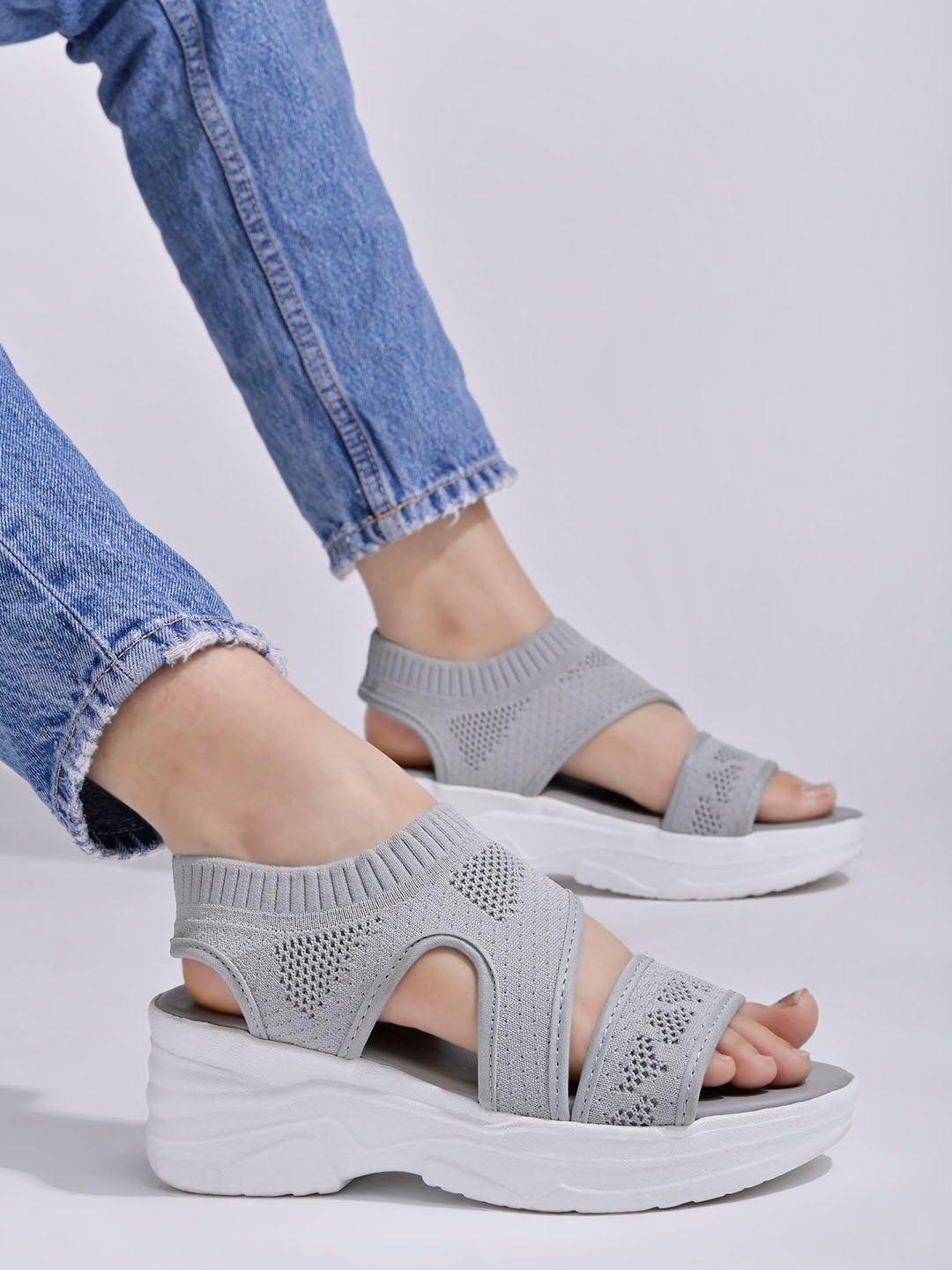 Shoetopia Smart Casual Grey Sandals For Women & Girls