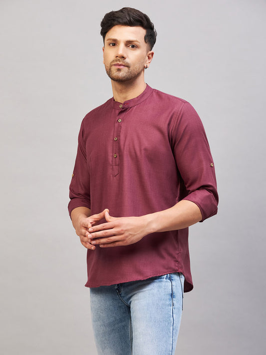 Men's Purple Cotton Blend Kurta