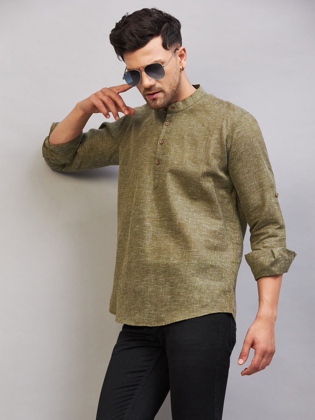 Men's Green Cotton Blend Kurta