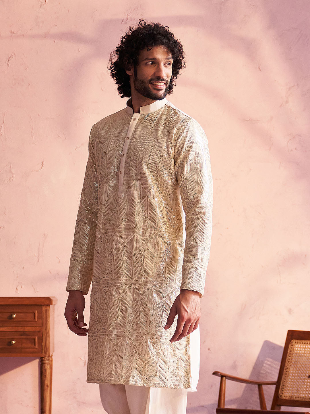 Men's Cream Georgette Kurta