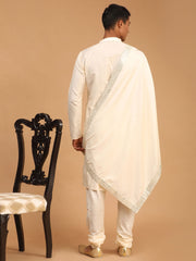 Men's Cream Viscose Kurta, Pyjama & Dupatta Set