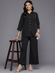 Women Black Crepe Shirt Collar Top And Bottom