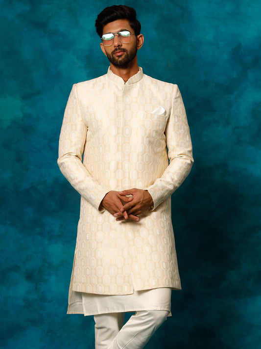 Men's Beige Silk Blend Sherwani Only Top